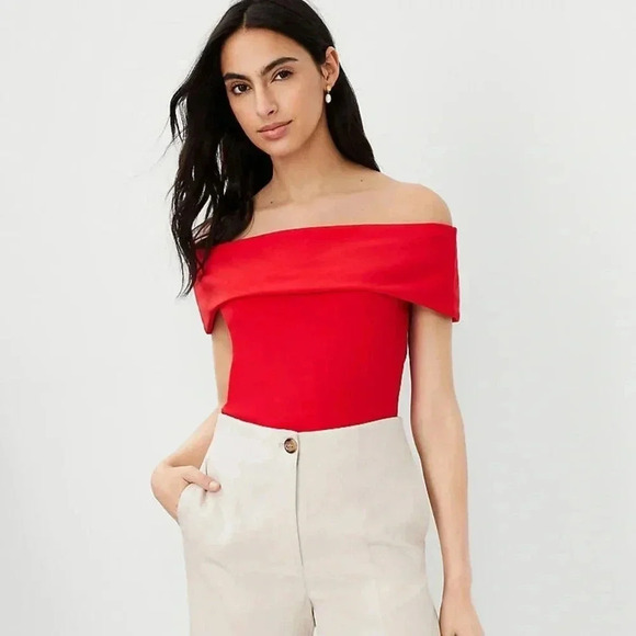 NWT Ann Taylor off the shoulder blue  top - Picture 2 of 6